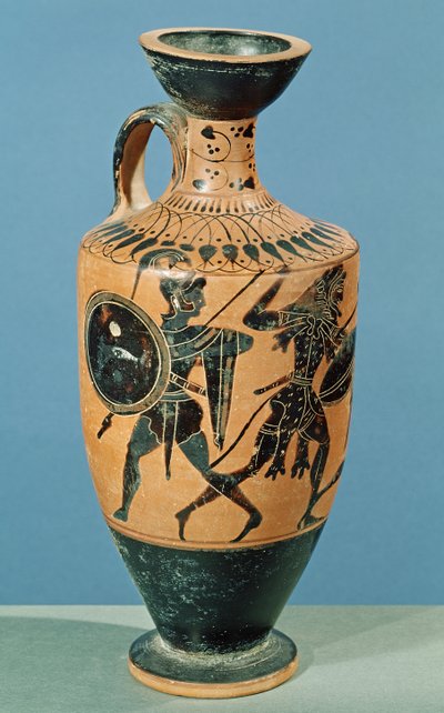 Lekythos w stylu strychowym, przedstawiający Herkulesa i Amazonki (ceramika) autorstwa Greek School