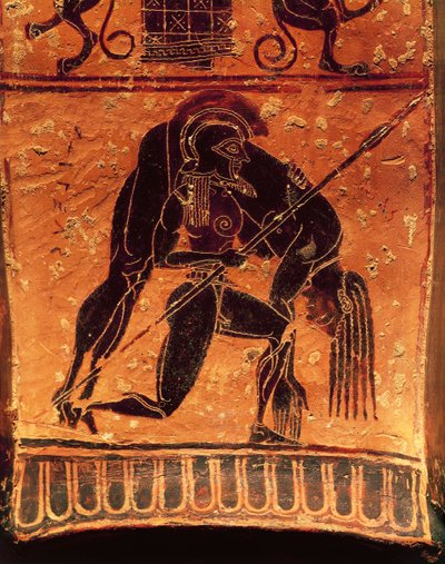 Ceramika czarnofigurowa, wazon Francois, Attic volute krater sygnowany przez garncarza Ergotimosa i malarza Kleitiasa, detal, Ajax Telamon niosący zwłoki Achillesa, 570-560 p.n.e. autorstwa Greek School