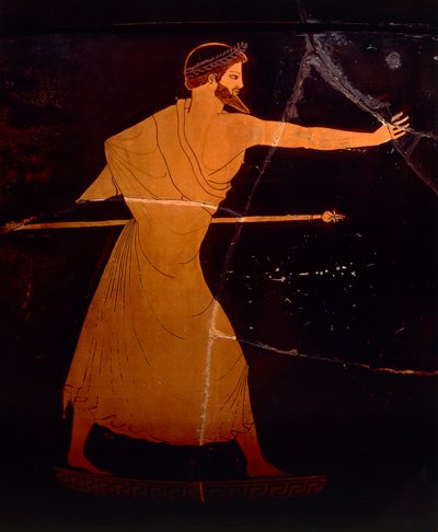 Cywilizacja grecka, ceramika z czerwoną figurką. Attycki krater przedstawiający Zeusa, przypisywany berlińskiemu malarzowi. Szczegóły. autorstwa Greek School