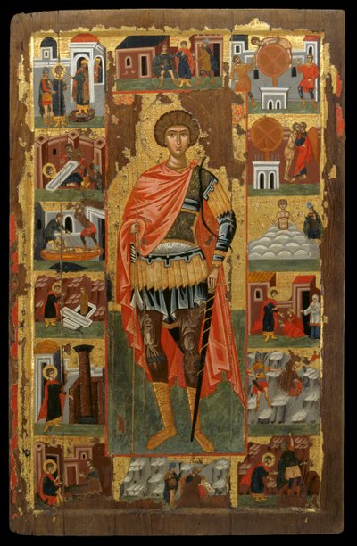 Ikona św. Jerzego ze scenami z jego życia (tempera jajeczna na panelu) autorstwa Greek School