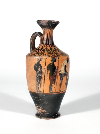 Lekythos, Wojownicy uzbrajający się do bitwy, 510-500 p.n.e. autorstwa Greek School
