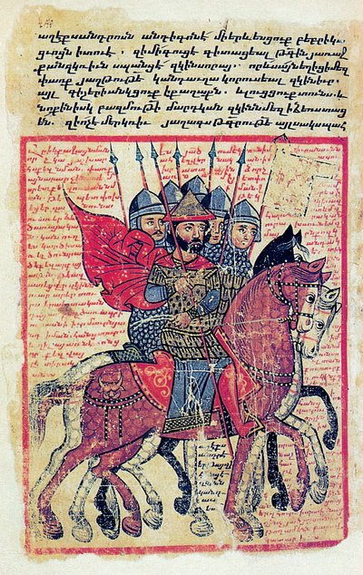 Scena wojskowa z XIV-wiecznego rękopisu ormiańskiego autorstwa Greek School