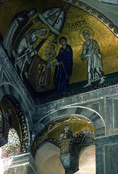 Prezentacja w świątyni, mozaika z Katolikonu (mozaika) autorstwa Greek School