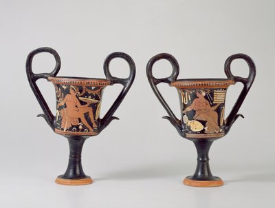 Czerwonofigurowe kantharos przedstawiające młodzieńca i kantharos przedstawiające kobietę, ok. 310 pne (ceramiczne) autorstwa Greek School