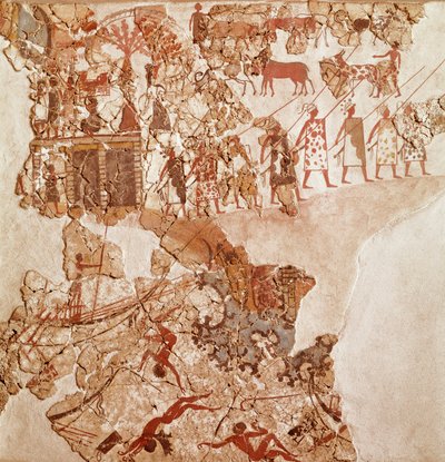 Śmierć Libijczyków, fresk Akrotiri, Thera (dziś Santorini) (Grecja), cywilizacja minojska autorstwa Greek School