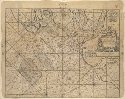 Mapa Morza Północnego z dedykacją "Ye Honble Samuel Pepys Esq by Captain Greenvil Collins Hydrog to the King 1686". autorstwa Greenvile Collins