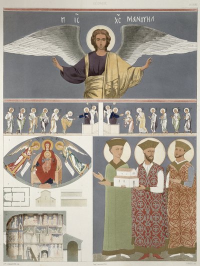 Freski z cerkwi w Nekrssi koło Dydony, tablica 48 z „Le Caucase pittoresque dessine apres nature”, z tekstem hrabiego Ernesta Stackelberga, opublikowana w 1847 r. autorstwa Grigori Grigorevich Gagarin