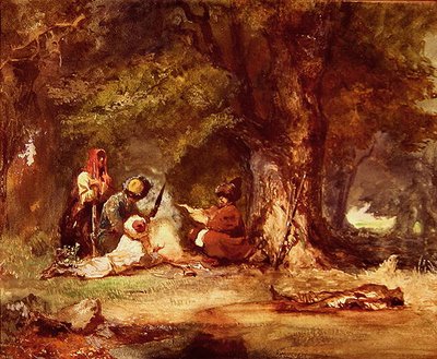 Rosyjscy żołnierze podczas wojen kaukaskich 1817-64 (akwarela na papierze) autorstwa Grigori Grigorevich Gagarin