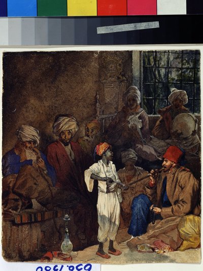 „Zajazd w Izmirze w Turcji” (Kawiarnia w Smyrnie) Akwarela Grigori Gagarina (Gagarina) (1810-1893) 1835 Państwowe Muzeum Sztuk Pięknych im. A. Puszkina Moskwa autorstwa Grigori Grigorevich Gagarin