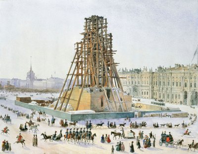 Kolumna Aleksandra w rusztowaniach, 1833 r. autorstwa Grigori Grigorievich Gagarin