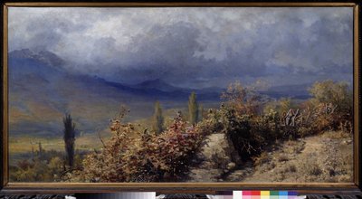 Widok na Krym jesienią (jesień widok na Krym). Obraz Grigorija (Grigoriy, Grigory) Grigoryevich Myasoyedov (Myasoedov, Miasoedov) (1834-1911), olej na płótnie autorstwa Grigori Grigoryevich Myasoedov