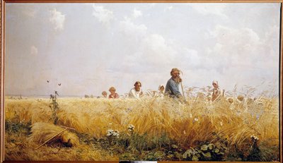 Żniwa rosyjskich chłopów koszących błogosławieństwa. Obraz Grigori Miassoiedow (1835-1911) XIX-wieczny Peterhof, Biblioteka Zamkowa autorstwa Grigoriy Myasoyedov