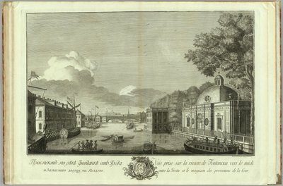 Widok na rzekę Fontankę z Księgi Groty do 50. rocznicy założenia Petersburga, 1753 r. autorstwa Grigory Anikeevich Kachalov