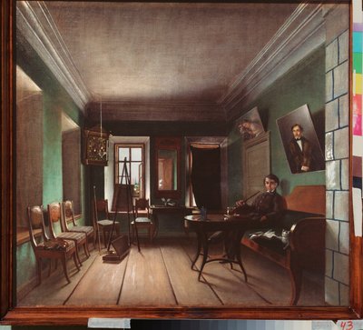Wnętrze domu Bykowa - Obraz Grigorija Wasiljewicza Jurowa (?-po 1896), olej na płótnie, ok. 1850, sztuka rosyjska autorstwa Grigory Vasilievich Yurov