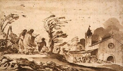 PD.1-1987 Pejzaż z konduktem żałobnym (tusz i wash) autorstwa Guercino