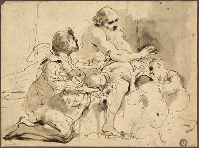 Studium Jakuba błogosławiącego synów Józefa, ok. 1620 (pióro i brązowy tusz z pędzlem, szarym i brązowym praniem) autorstwa Guercino (1591 1666)