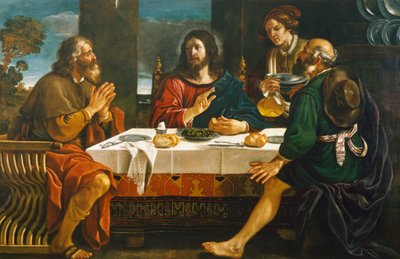 Wieczerza w Emaus, Giovanni Francesco Barbieri, znany jako Guercino (1591-1666), olej na płótnie autorstwa Guercino