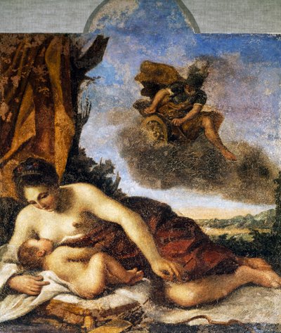 Wenus karmiąca Miłość, obraz Giovanniego Francesco Barbieri, znanego jako il Guercino (1591-1666). autorstwa Guercino