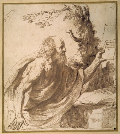 Święty czytanie na pustyni (pióro i atrament na papierze) autorstwa Guercino