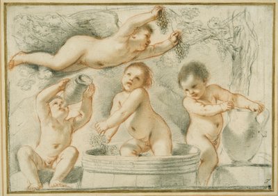Alegoria winiarstwa (czerwone i czarne kredki z tuszem na papierze) autorstwa Guercino
