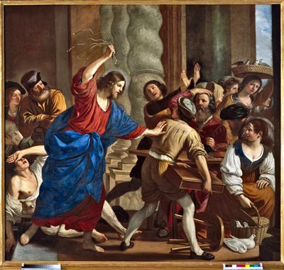 Chrystus wyprowadza pożyczkodawców ze świątyni Obraz Giovanniego Francesco Barbieri dit Il Guercino (The Guerchin) (1591-1666) autorstwa Guercino