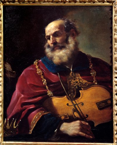 Król Dawid (gra na skrzypcach). Obraz Barbieri Giovanniego Francesco dit Le Guerchin (1591-1666) autorstwa Guercino