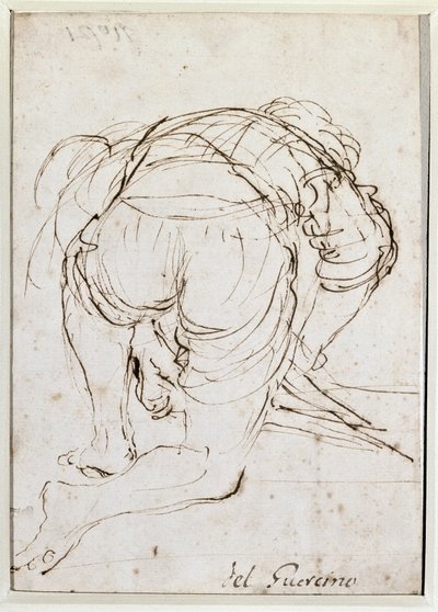 Mężczyzna klęczący - Rysunek ołówkiem autorstwa Guercino