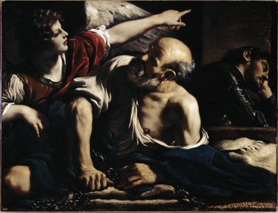 Święty Piotr wyzwala przez anioła - Olej na płótnie, ok. 1622 autorstwa Guercino