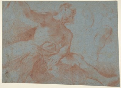 Siedzący starzec z podniesioną prawą ręką (Tithonus) (prosto) autorstwa Guercino