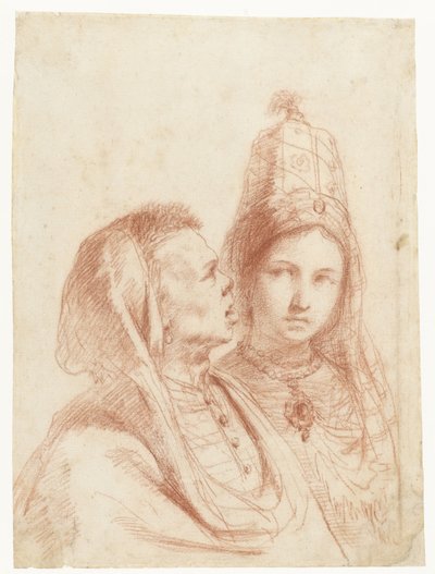 Popiersia mężczyzny i kobiety w egzotycznych strojach autorstwa Guercino