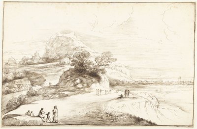 Górski krajobraz z odległym widokiem autorstwa Guercino