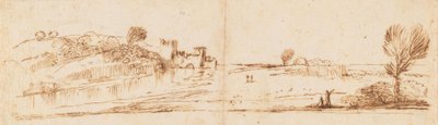 Panoramiczny krajobraz z rzeką autorstwa Guercino