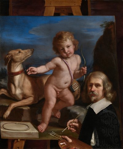 Autoportret przed obrazem „Amor Fedele” autorstwa Guercino