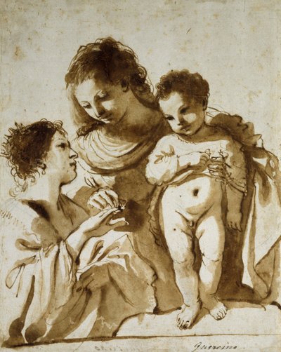 Katarzyny, 1618-19 (pióro i brązowy tusz, brązowy wash nad oznaczeniami czarną kredą na białym papierze) autorstwa Guercino