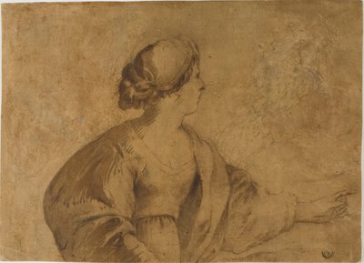 Kobieta w profilu, wskazująca lewą ręką autorstwa Guercino