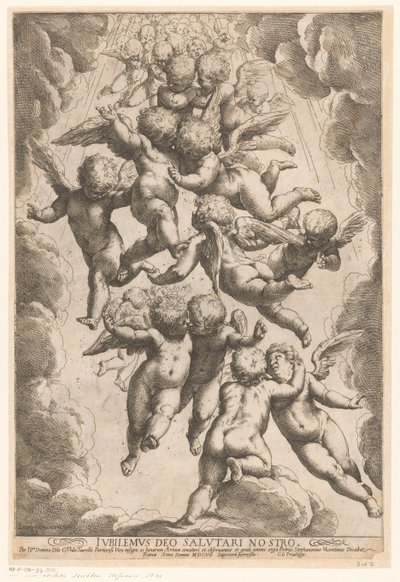 Engelen w chwale Radujmy się w Bogu naszym Zbawicielu (tytuł na przedmiocie) autorstwa Guido Reni