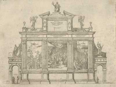 Fasada pomnika triumfalnego z trzema scenami przedstawiającymi czyny papieża Klemensa VIII, t..., 1598. autorstwa Guido Reni