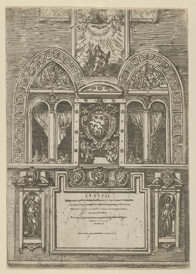 Fasada Palazzo del Senato w Bolonii z herbem papieskim w centrum, z tymczasowym ..., 1598. autorstwa Guido Reni