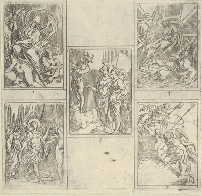 Pięć numerowanych scen, każda według malarza w Accademia Degli Incamminati, z IL FUME..., 1603. autorstwa Guido Reni