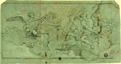 Anioły muzyków w chmurach (rekto); Siedzący Kleryk (verso) autorstwa Guido Reni