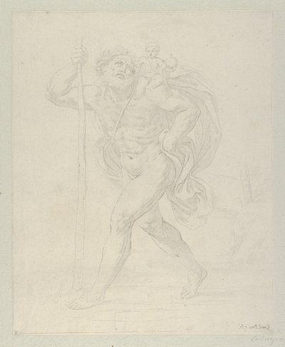 Św. Krzysztof idący z Dzieciątkiem na lewym ramieniu, kontrpro..., ca. 1600-1640. autorstwa Guido Reni