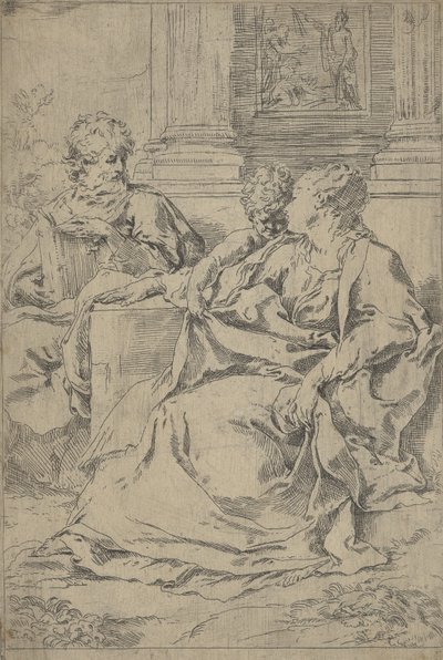 Święta Rodzina siedząca razem przed kolumnadą, czytanie św. Józefa i... ok. godz. 1590-1610. autorstwa Guido Reni