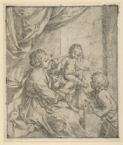 Dziewica z Dzieciątkiem przy stole z młodym Janem Chrzcicielem, ok. godz. 1600-1640. autorstwa Guido Reni