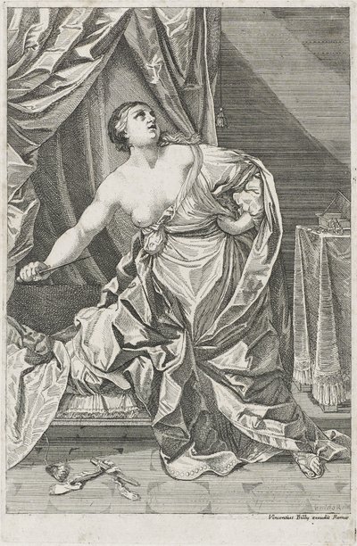 Śmierć Lukrecji, ok. 1700-50 ewentualnie Antonio Billy (aktywny I poł. XVIII w.) (akwaforta na papierze) autorstwa Guido after Reni
