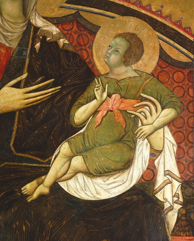 Dzieciątko Jezus, fragment Majestatu autorstwa Guido da Siena (ok. 1230-ok. 1290) Sala Filarów, Palazzo Pubblico (Ratusz), Siena autorstwa Guido da Siena