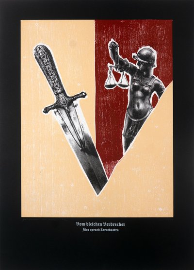 On the Pale Criminal, Thus Spoke Zarathustra, 2023 (drzeworyt i sitodruk) autorstwa Guilherme Pontes