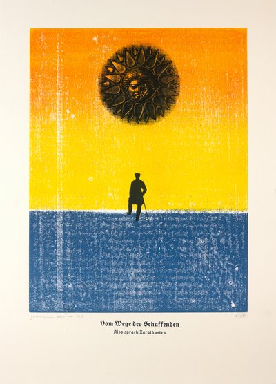 On the Way of the Creator, Thus Spoke Zarathustra, 2024 (drzeworyt i sitodruk) autorstwa Guilherme Pontes
