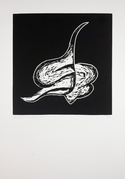 Leżące, 2019 (linoryt) autorstwa Guilherme Pontes