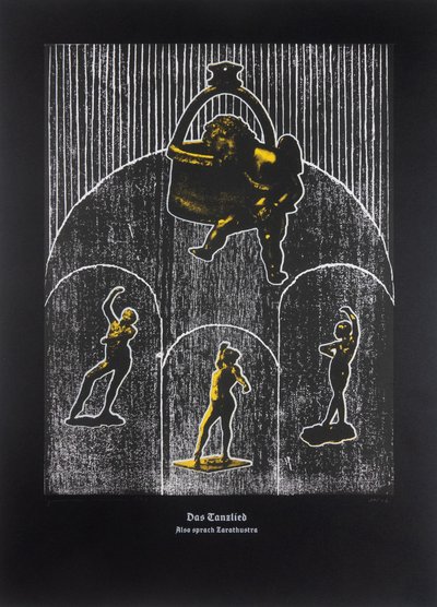 The Dancing Song, Thus Spoke Zarathustra, 2024 (drzeworyt i sitodruk) autorstwa Guilherme Pontes