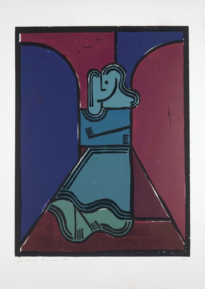 Kobieta pod łukami, 2019 (linoryt) autorstwa Guilherme Pontes
